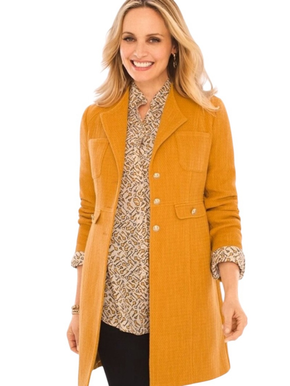 Chico’s Mustard Yellow Tailored Button Front Coat - Picture 2 of 16